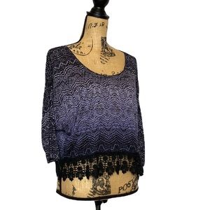 Indigo GeometricLace Scoop Neck Crop Top XS